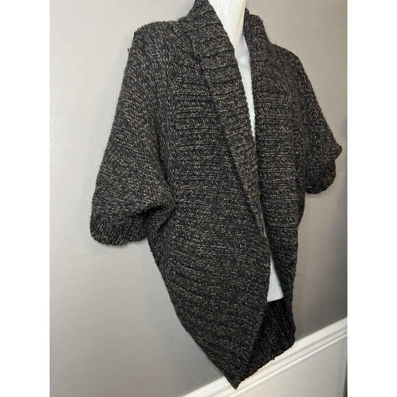 Express Sweater Womens XS Gray Black Open Front Short Sleeve Cardigan Cocoon - Picture 2 of 6